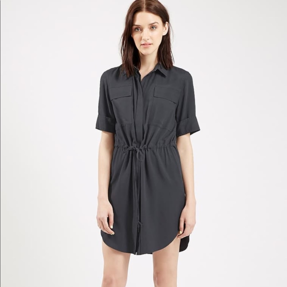 Topshop utility dress grey with tie waist